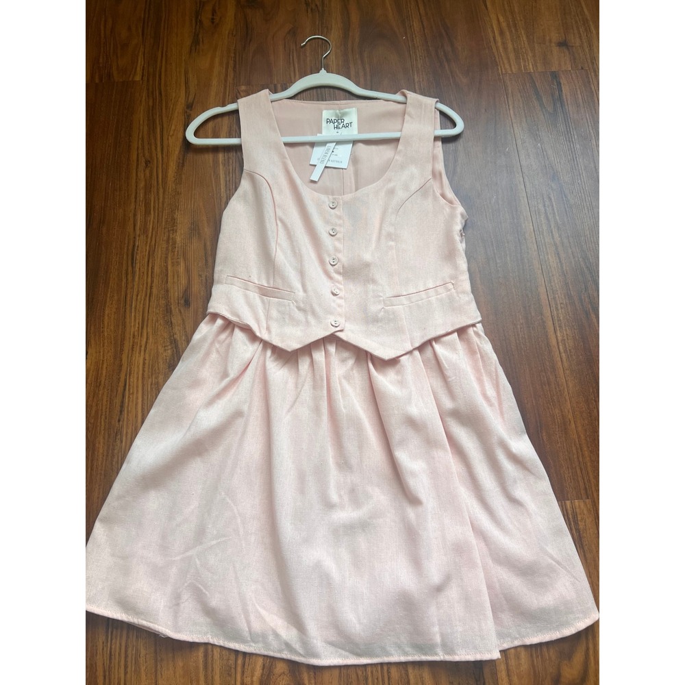 Paper Heart Linen Blend Dress Women Medium Pink NWT Vest Mini Vintage Fall